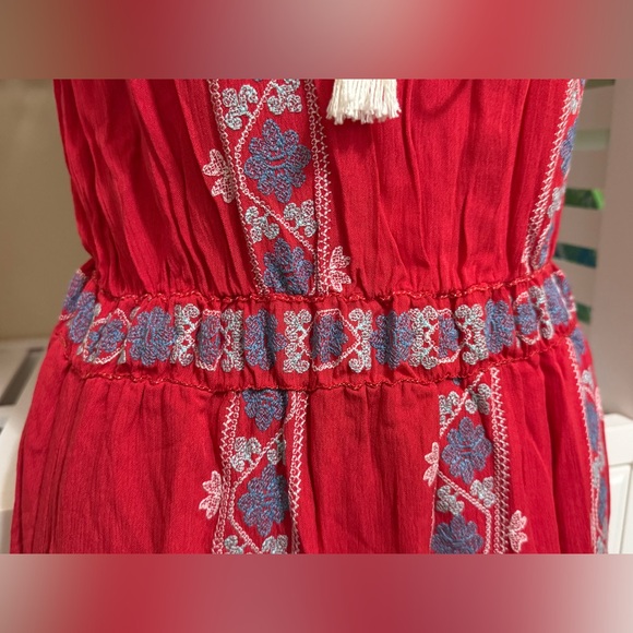 CHELSEA & VIOLET EMBROIDERED DRESS. RED SLEEVELESS BOHO DRESS. LINED SKIRT. - Picture 6 of 14